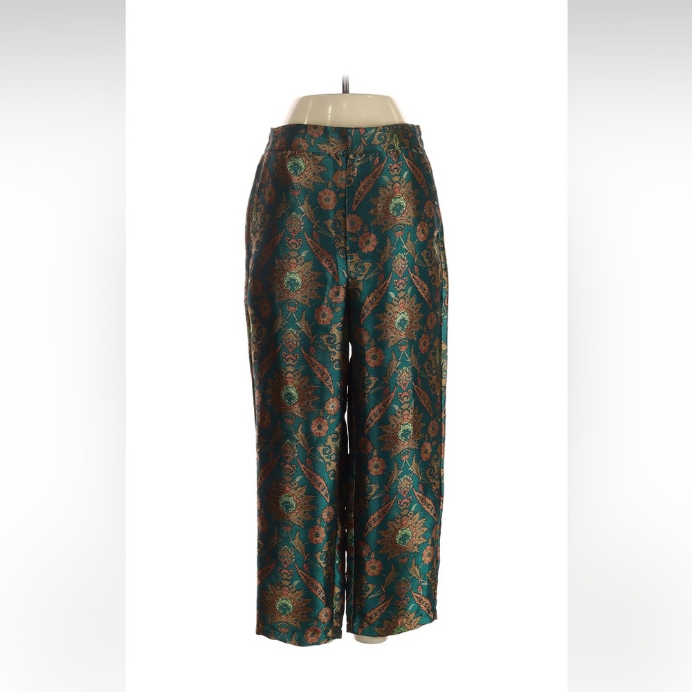 Maeve Teal and Rust Patterned Wide Leg Pants